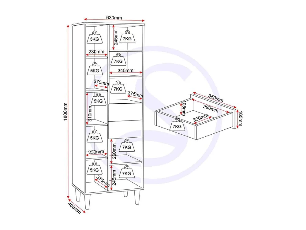 Seconique Seconique Tessa Natural Oak 1 Door 2 Drawer Bookcase