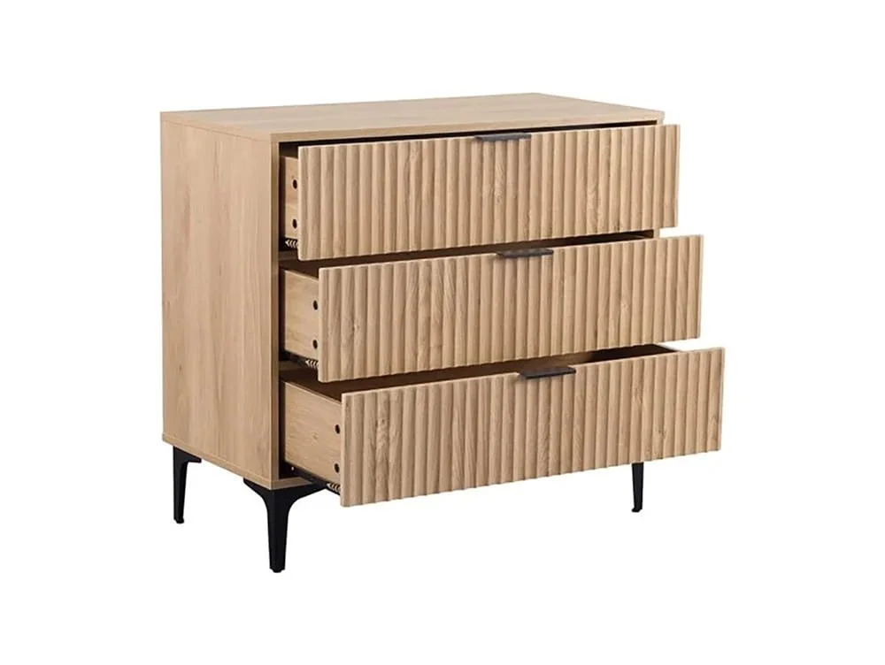 Seconique Seconique Miami Oak and Black 3 Drawer Chest of Drawers