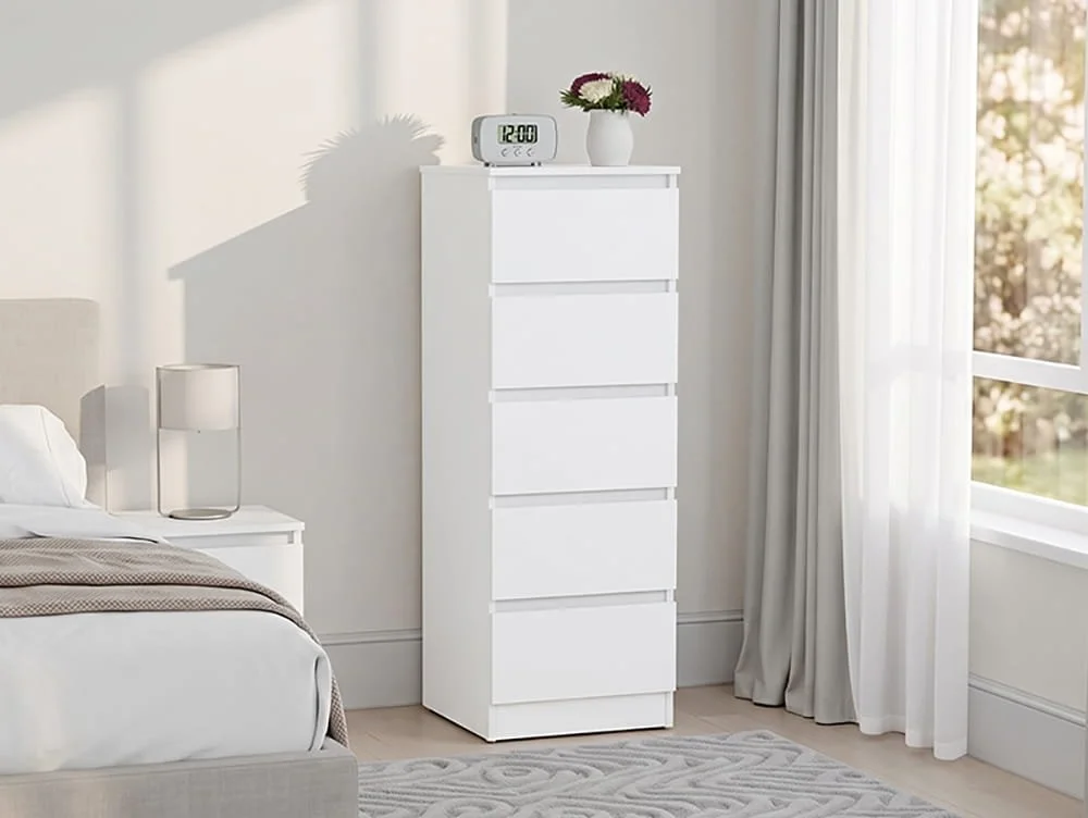 Seconique Seconique Malvern White 5 Drawer Narrow Chest of Drawers