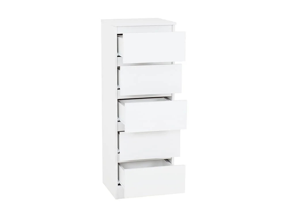 Seconique Seconique Malvern White 5 Drawer Narrow Chest of Drawers