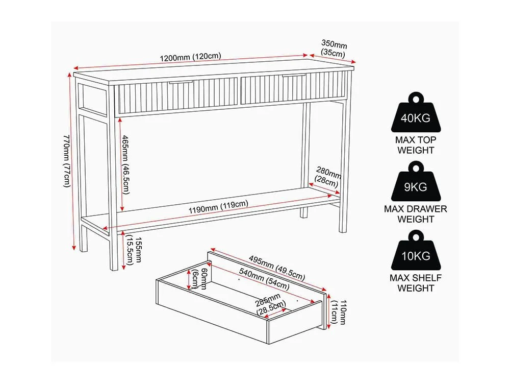 Seconique Seconique Miami Oak and Black 2 Drawer Console Table