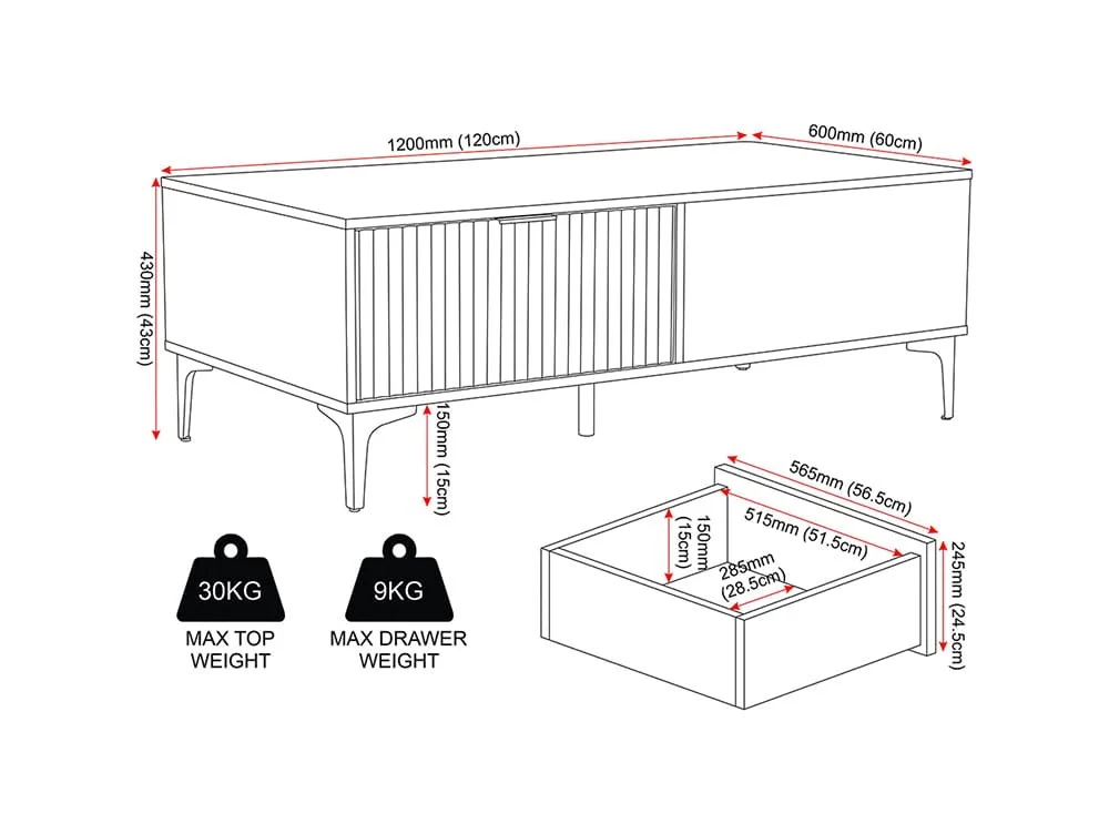 Seconique Seconique Miami Oak and Black 2 Drawer Coffee Table