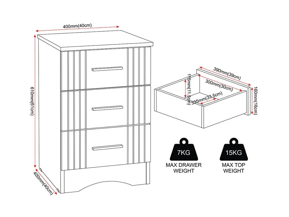 Seconique Seconique Tessa Natural Oak 3 Drawer Bedside Table