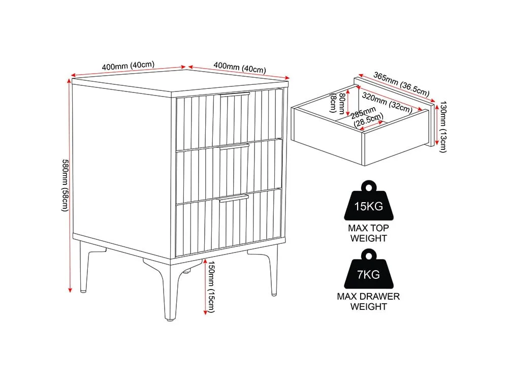 Seconique Seconique Miami White and Gold 3 Drawer Bedside Table