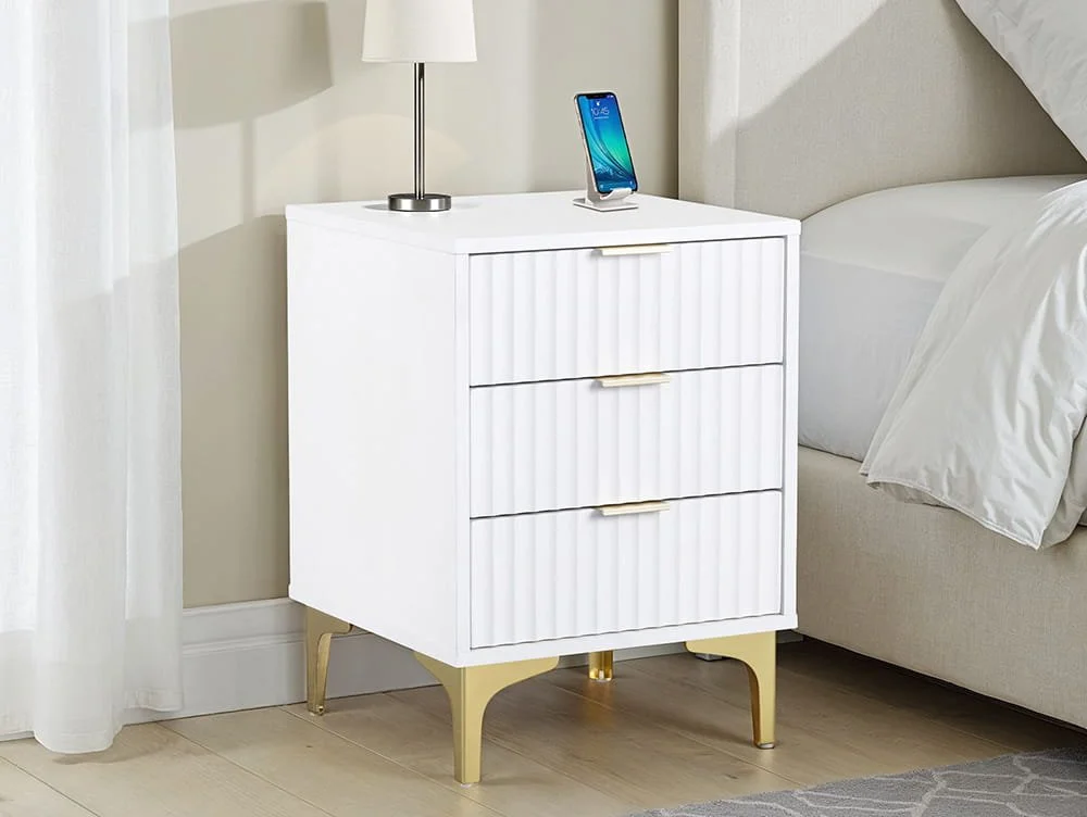 Seconique Seconique Miami White and Gold 3 Drawer Bedside Table