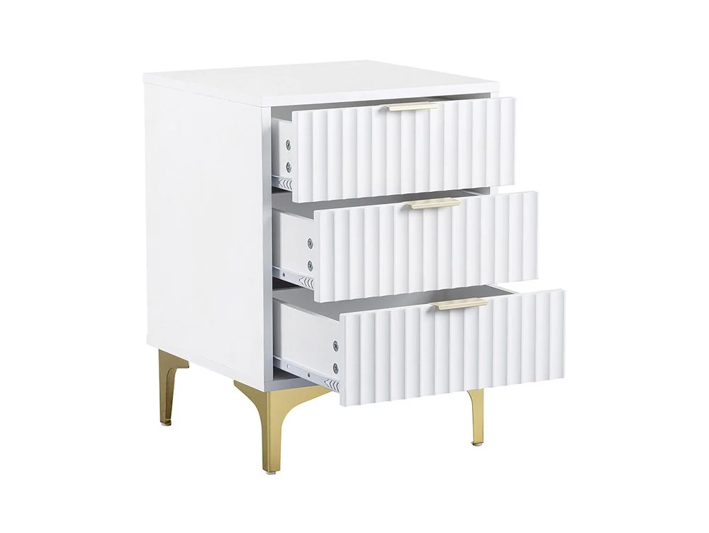 Seconique Seconique Miami White and Gold 3 Drawer Bedside Table