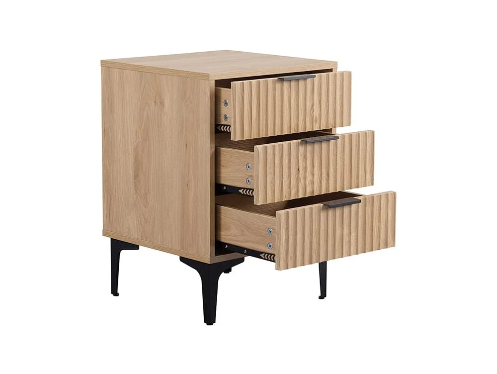 Seconique Seconique Miami Oak and Black 3 Drawer Bedside Table
