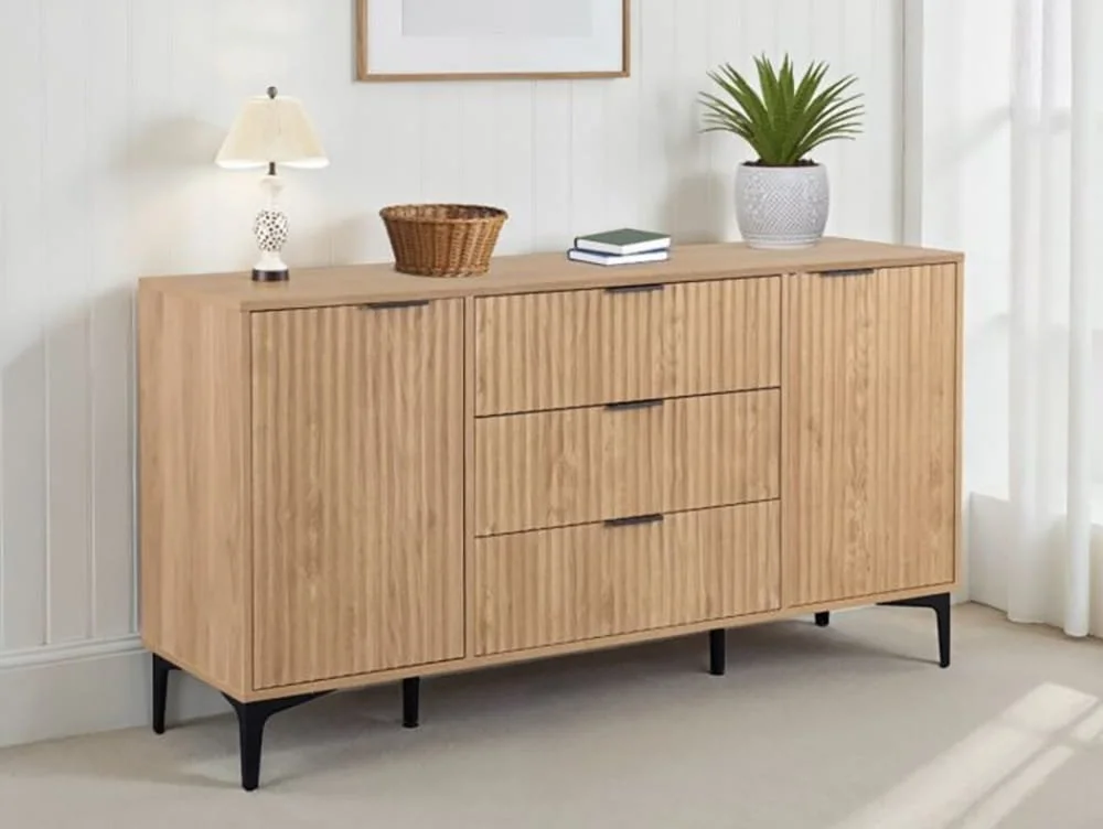 Seconique Seconique Miami Oak and Black 2 Door 3 Drawer Sideboard