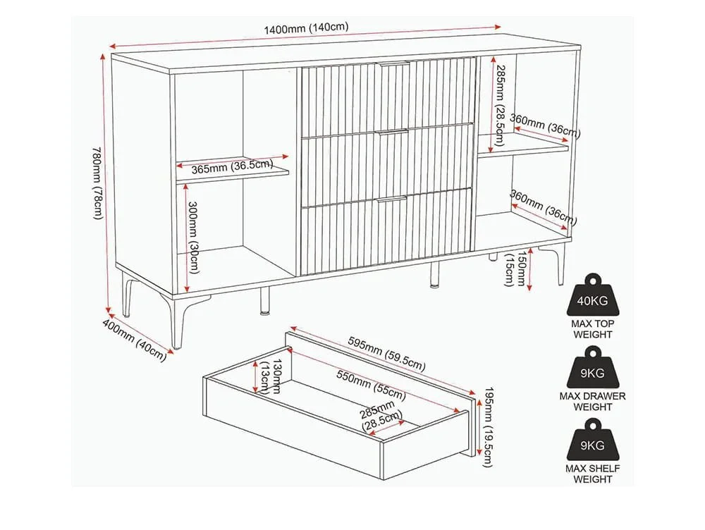 Seconique Seconique Miami Oak and Black 2 Door 3 Drawer Sideboard