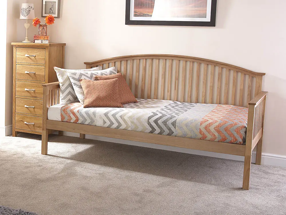 GFW Clearance - GFW Madrid Oak Wooden 3ft Single Day Bed Frame