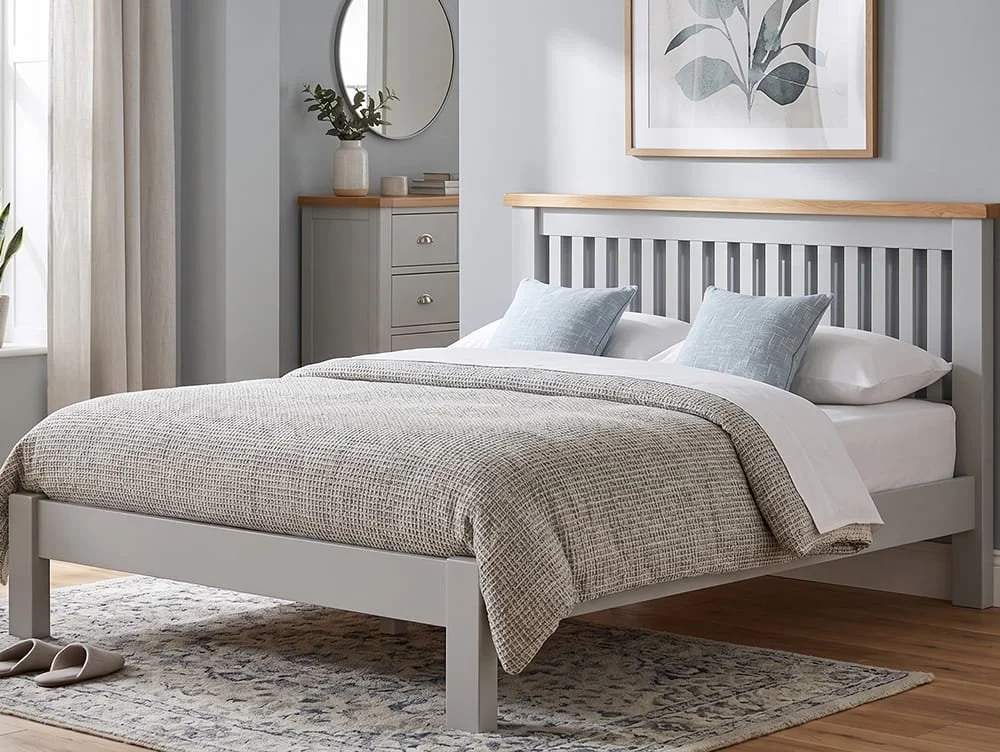 Seconique Seconique Windsor Pebble Grey and Oak Wooden Bed Frame (Low Footend)