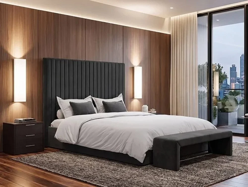 LPD LPD Berlin Tall Black Velvet Ottoman Bed Frame