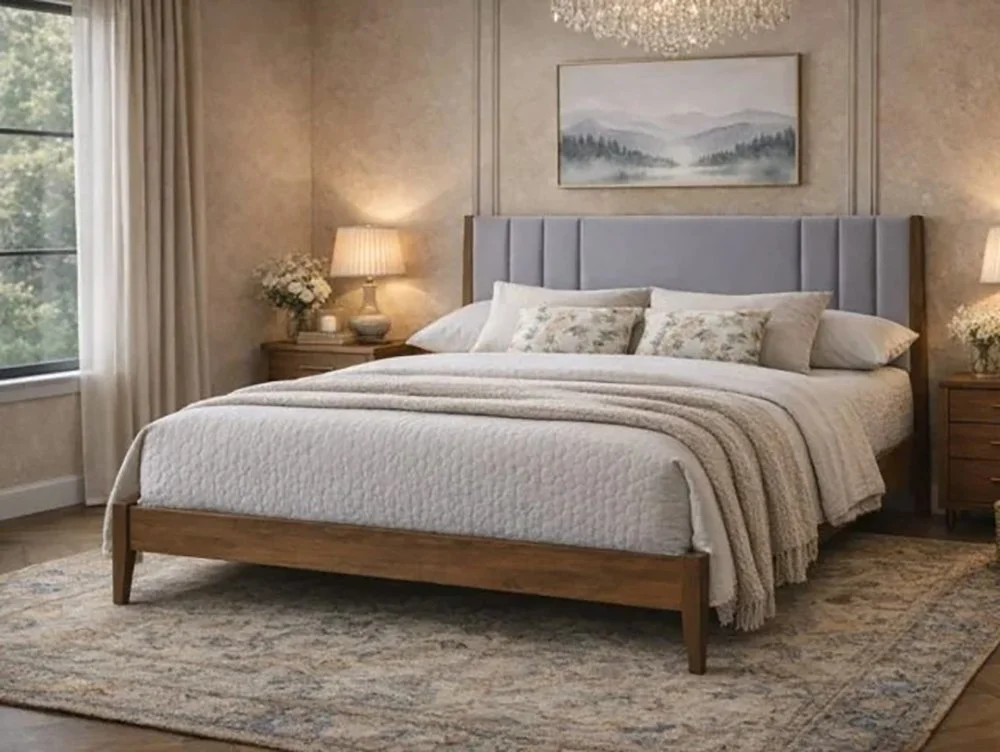 Time Living Time Living Cheslyn Light Grey Fabric Bed Frame