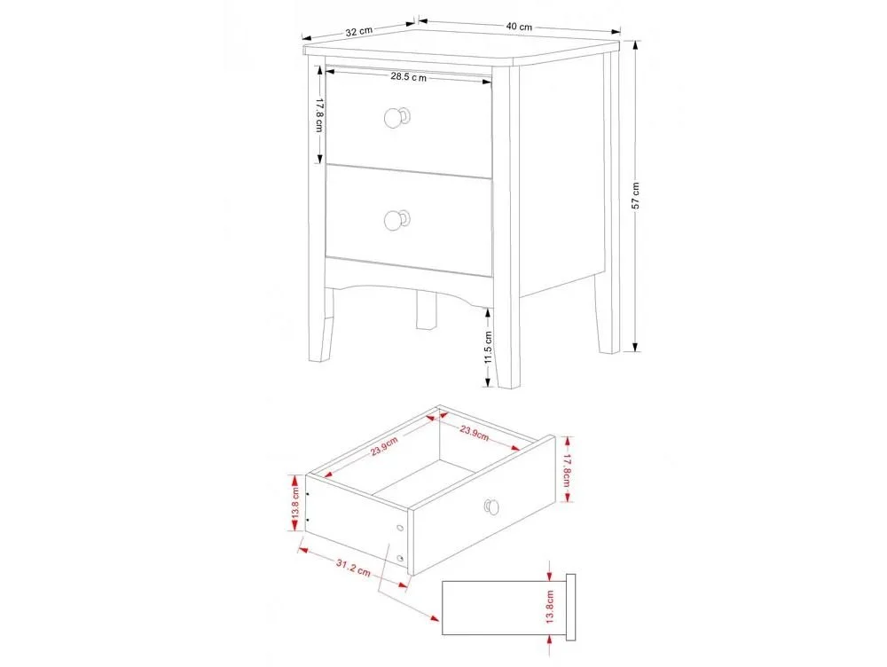 Core Core Como Light Grey 2 Drawer Bedside Table