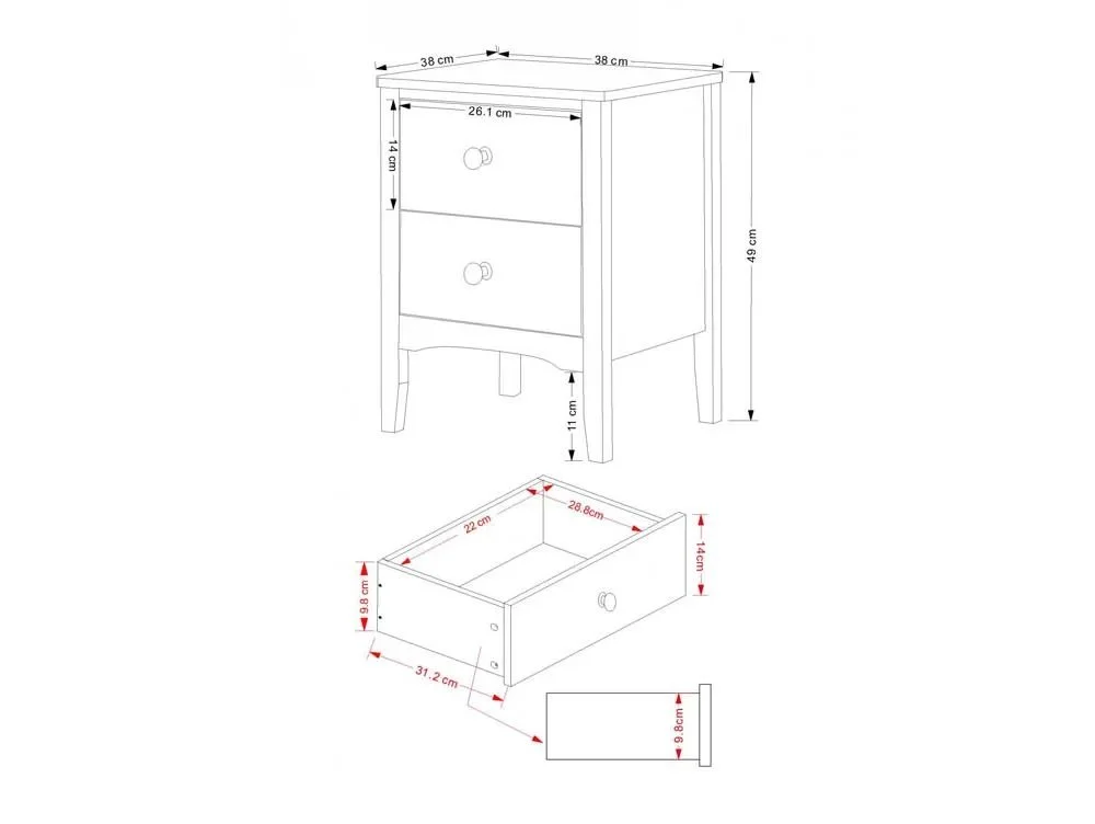 Core Core Como Midnight Blue 2 Drawer Petite Bedside Table