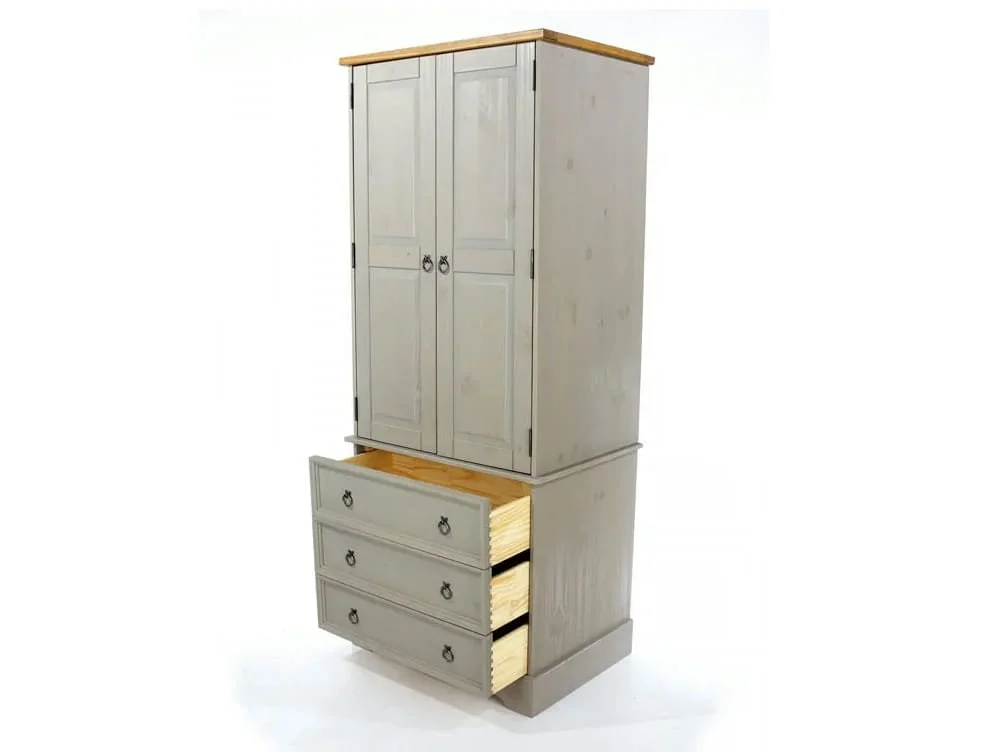 Core Core Corona Grey and Waxed Pine 2 Door 3 Drawer Wardrobe