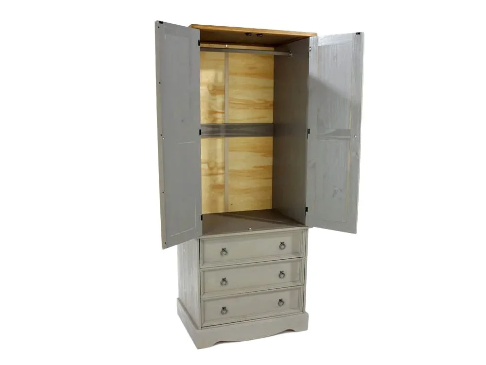 Core Core Corona Grey and Waxed Pine 2 Door 3 Drawer Wardrobe