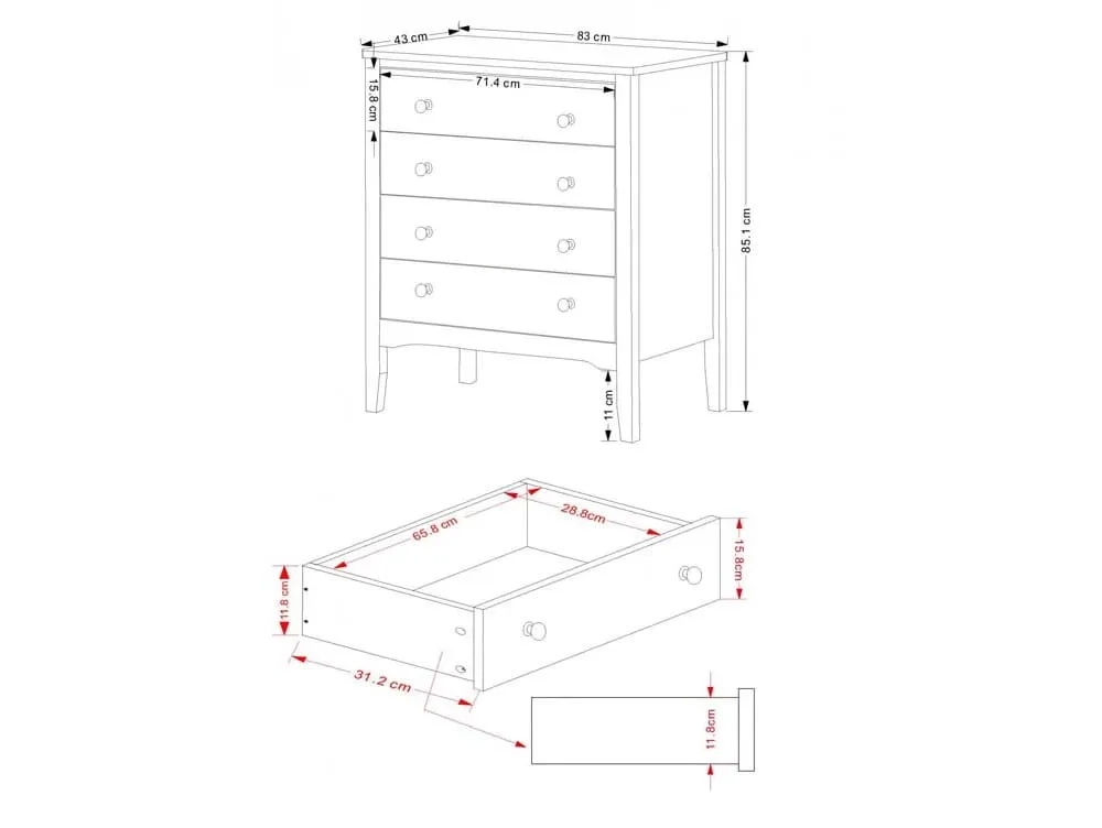Core Core Como Light Grey 4 Drawer Chest of Drawers