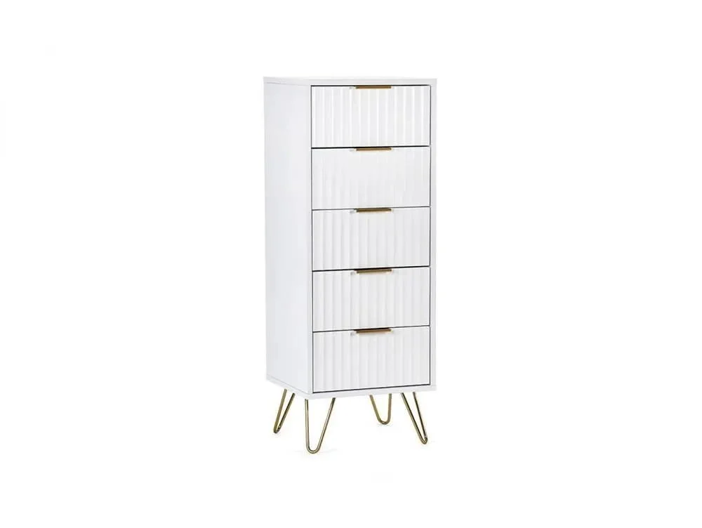 Julian Bowen Julian Bowen Murano Matte White 5 Drawer Tall Narrow Chest of Drawers