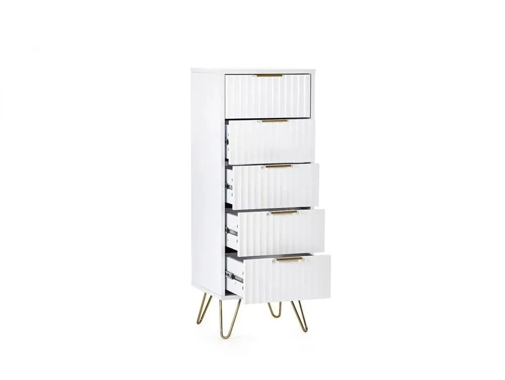Julian Bowen Julian Bowen Murano Matte White 5 Drawer Tall Narrow Chest of Drawers