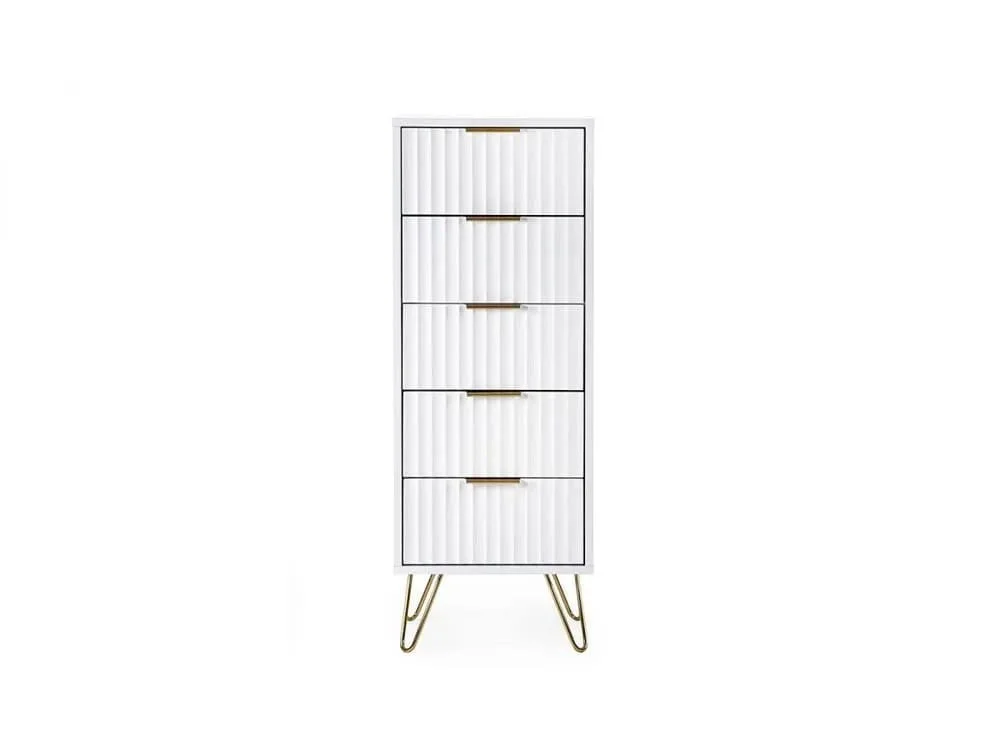 Julian Bowen Julian Bowen Murano Matte White 5 Drawer Tall Narrow Chest of Drawers