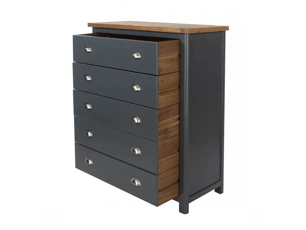 Core Core Dunkeld Midnight Blue and Oak 5 Drawer Chest of Drawers