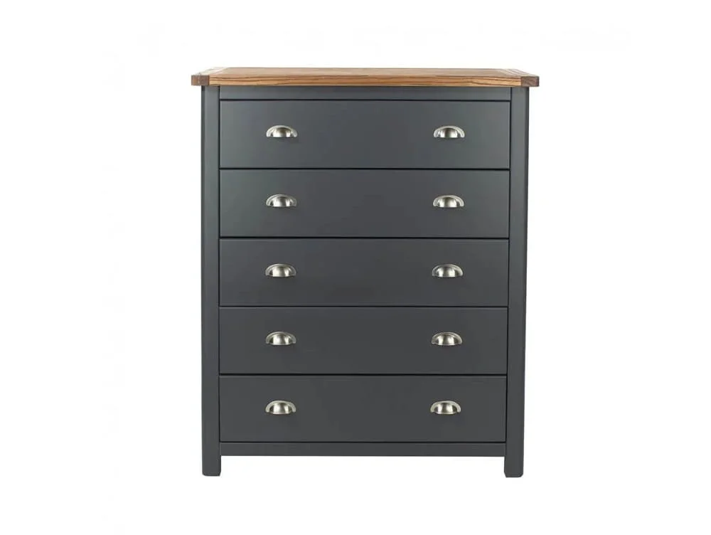 Core Core Dunkeld Midnight Blue and Oak 5 Drawer Chest of Drawers