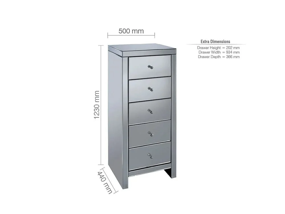 Birlea Birlea Seville Mirrored 5 Drawer Narrow Chest (Assembled)