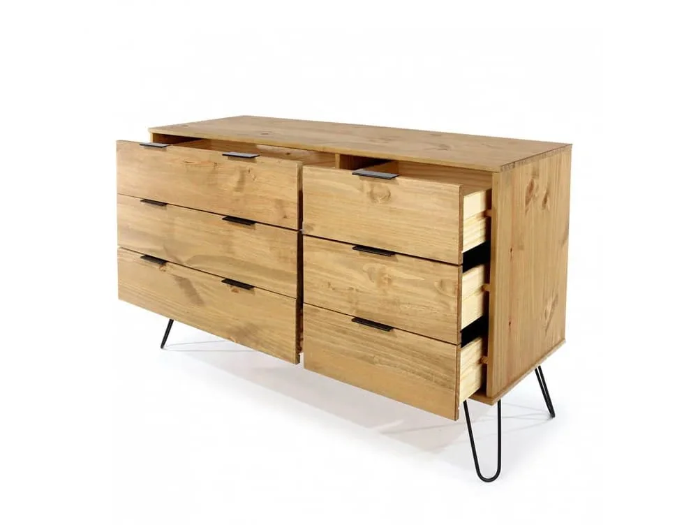 Core Core Augusta Waxed Pine 3+3 Drawer Wide Chest of Drawers