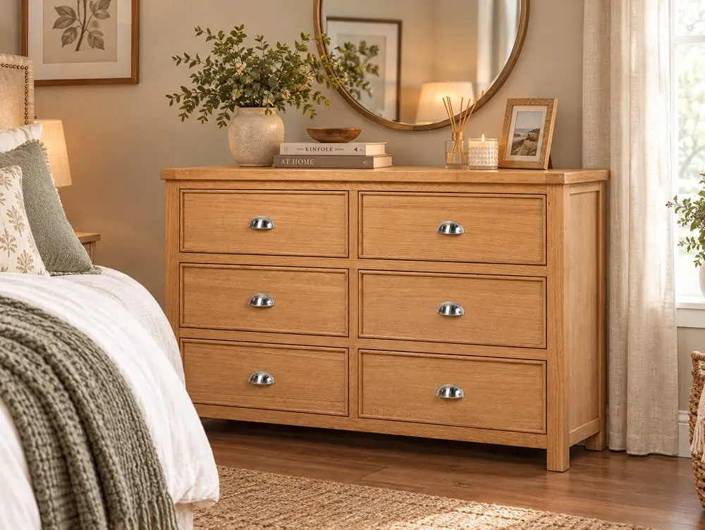ASC ASC Cairnmore 3+3 Oak Wooden Chest of Drawers (Assembled)