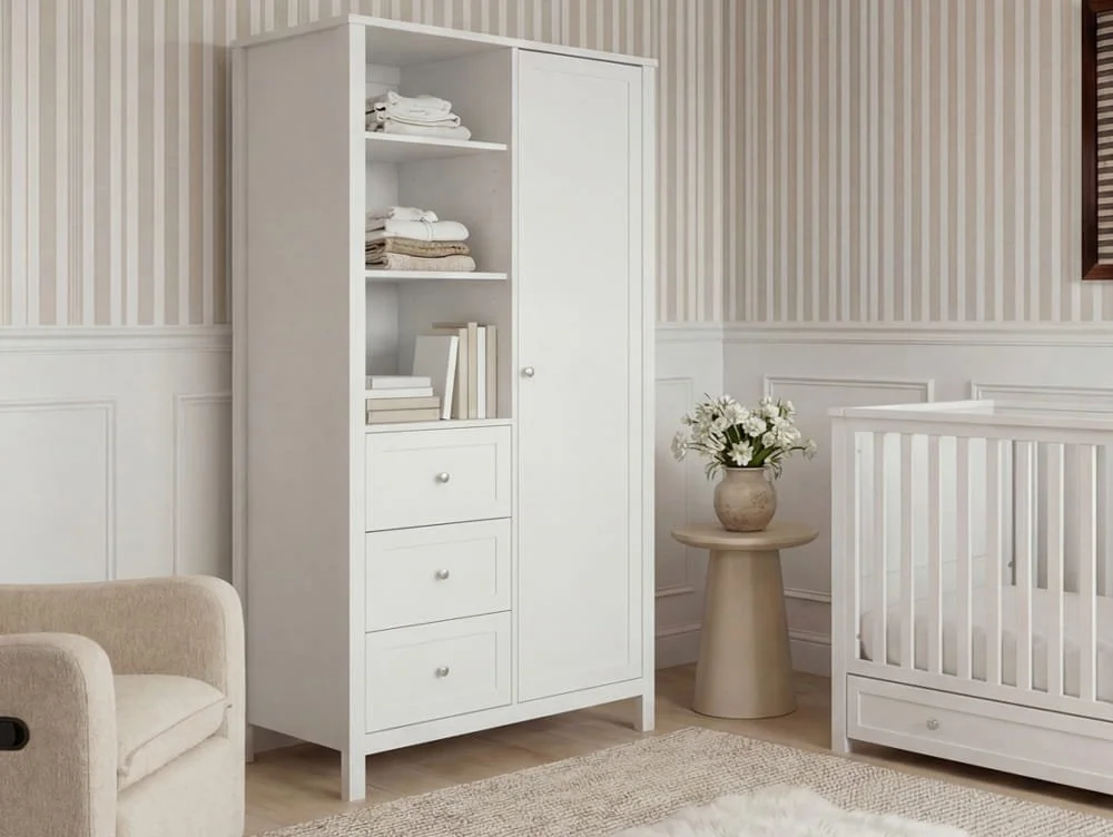 Bebe & Beyond Bebe & Beyond Wanderer White 1 Door 3 Drawer Double Wardrobe