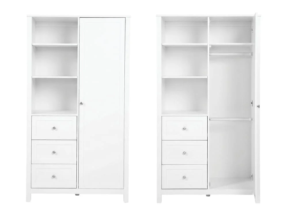 Bebe & Beyond Bebe & Beyond Wanderer White 1 Door 3 Drawer Double Wardrobe
