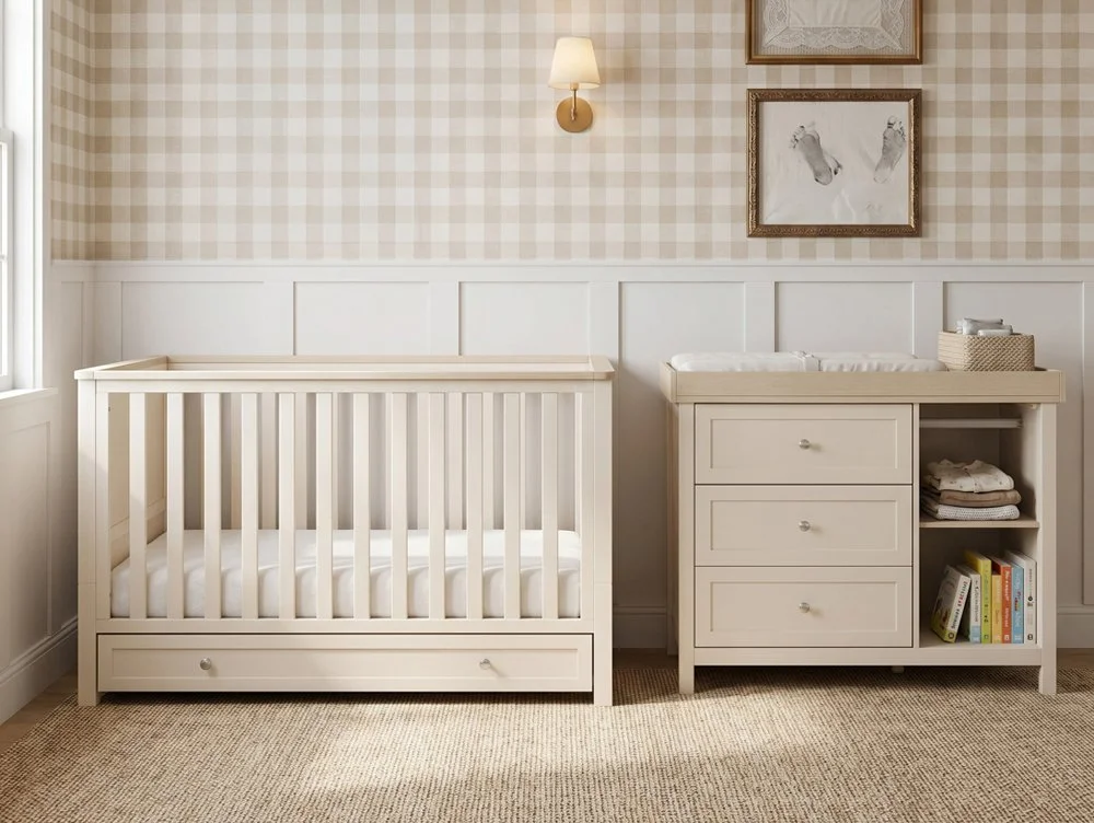Bebe & Beyond Bebe & Beyond Wanderer Cashmere & Oak 2 Piece Cot Bed Set