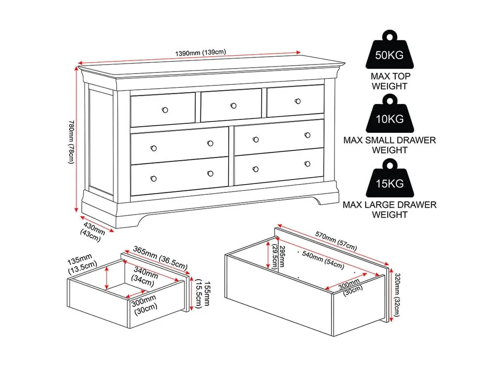 Seconique Seconique Bordeaux Ivory Wooden 3+2 Drawer Chest of Drawers
