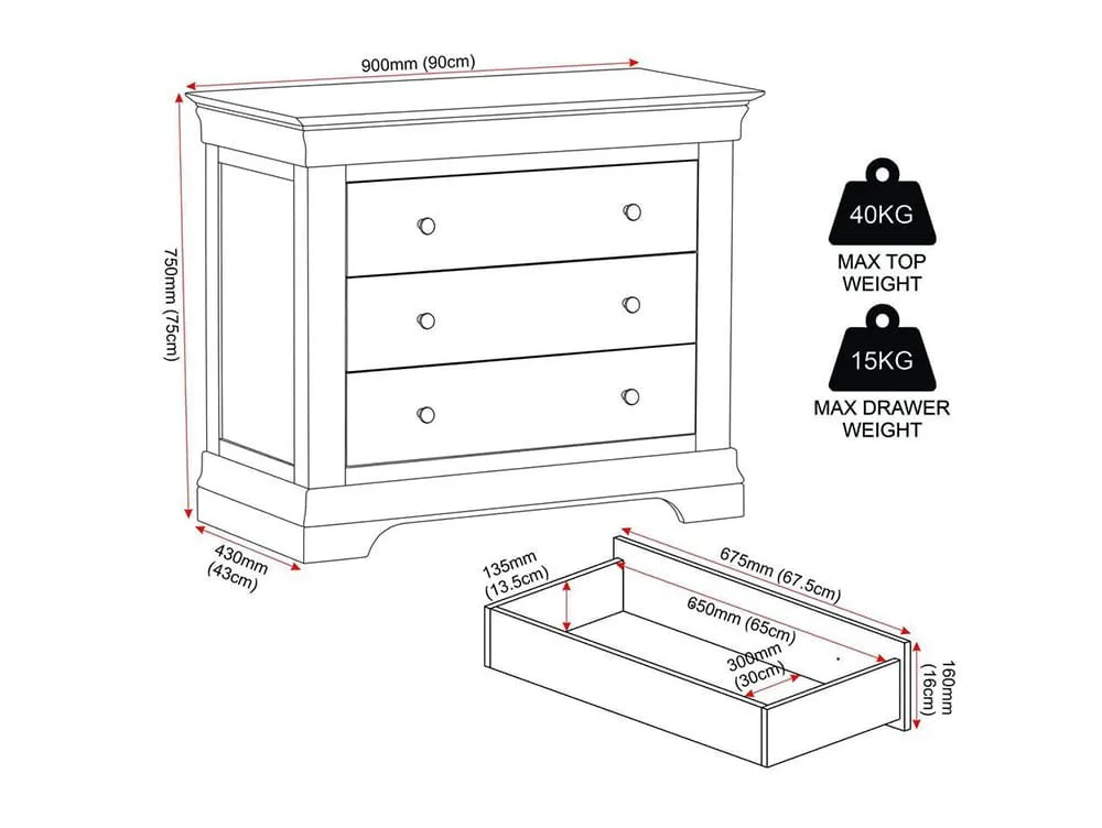 Seconique Seconique Bordeaux Pebble Grey Wooden 3 Drawer Chest of Drawers
