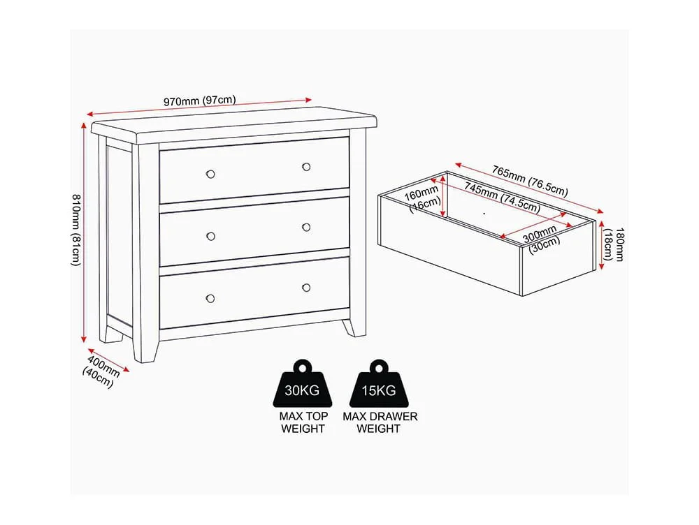 Seconique Seconique Windsor Natural Oak Wooden 3 Drawer Chest of Drawers