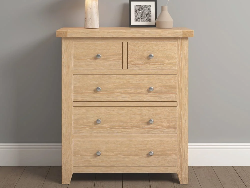 Seconique Seconique Windsor Natural Oak Wooden 3+2 Drawer Chest of Drawers