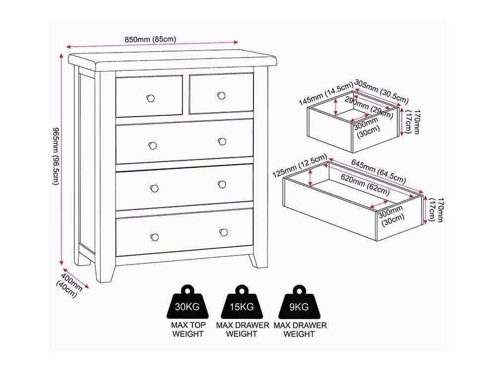 Seconique Seconique Windsor Natural Oak Wooden 3+2 Drawer Chest of Drawers