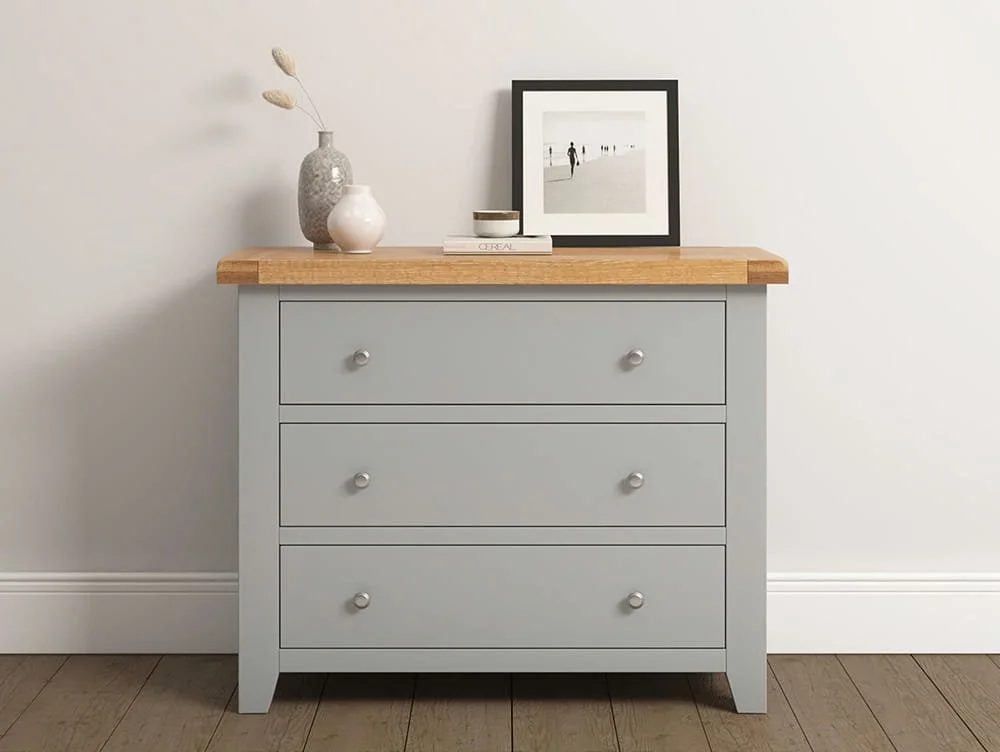 Seconique Seconique Windsor Pebble Grey and Oak Wooden 3 Drawer Chest of Drawers