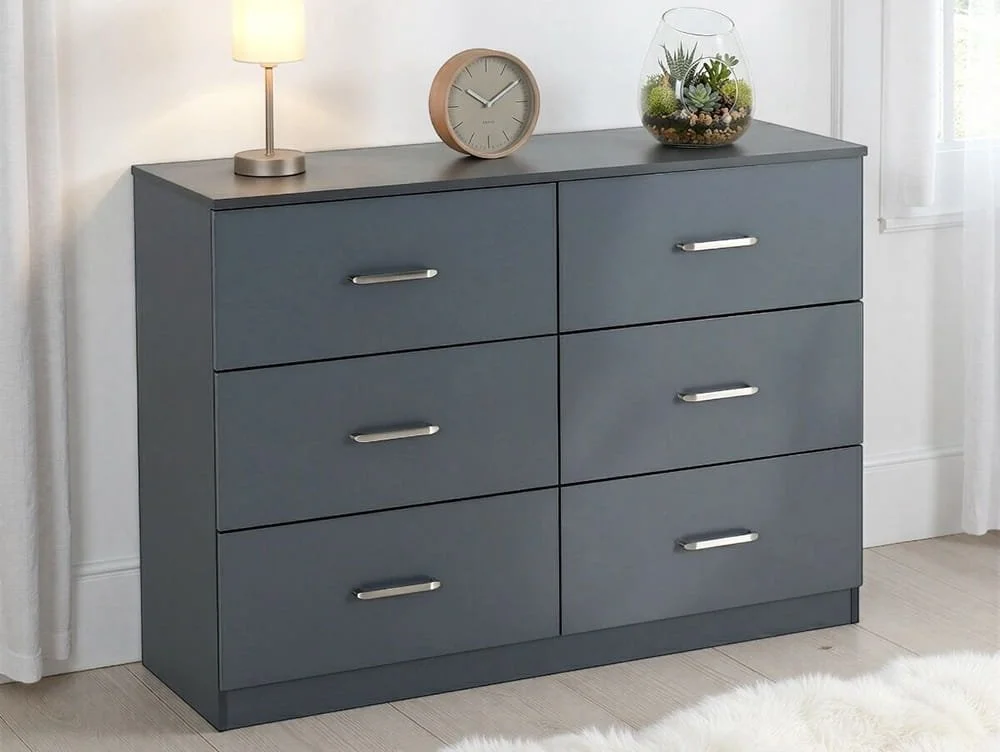 Seconique Seconique Dakota Dark Grey Wooden 3+3 Drawer Chest of Drawers