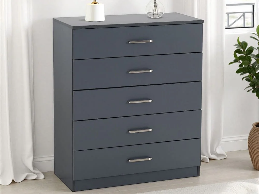 Seconique Seconique Dakota Dark Grey Wooden 5 Drawer Chest of Drawers