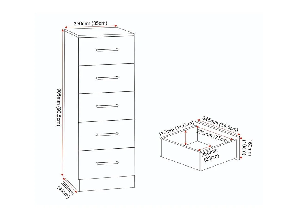 Seconique Seconique Dakota Dark Grey Wooden 5 Drawer Narrow Chest of Drawers