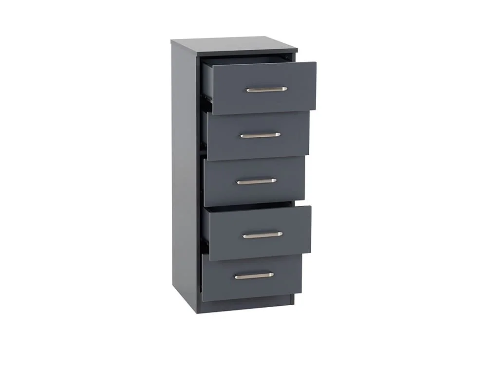 Seconique Seconique Dakota Dark Grey Wooden 5 Drawer Narrow Chest of Drawers