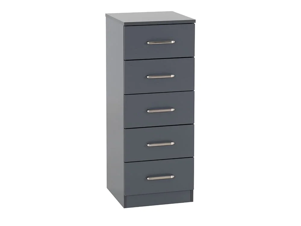 Seconique Seconique Dakota Dark Grey Wooden 5 Drawer Narrow Chest of Drawers