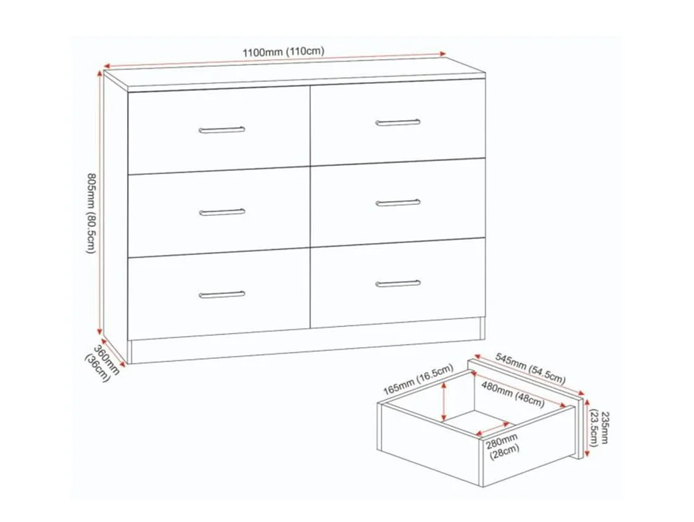 Seconique Seconique Dakota Light Grey Wooden 3+3 Drawer Chest of Drawers
