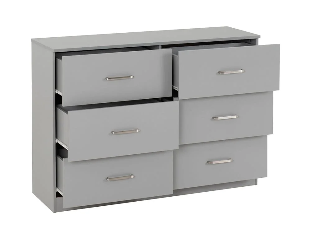 Seconique Seconique Dakota Light Grey Wooden 3+3 Drawer Chest of Drawers