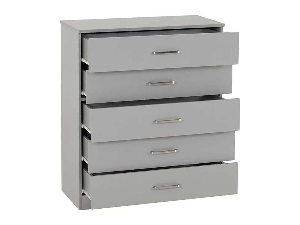 Seconique Seconique Dakota Light Grey Wooden 5 Drawer Chest of Drawers