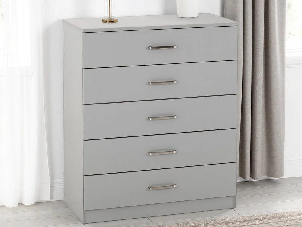 Seconique Seconique Dakota Light Grey Wooden 5 Drawer Chest of Drawers