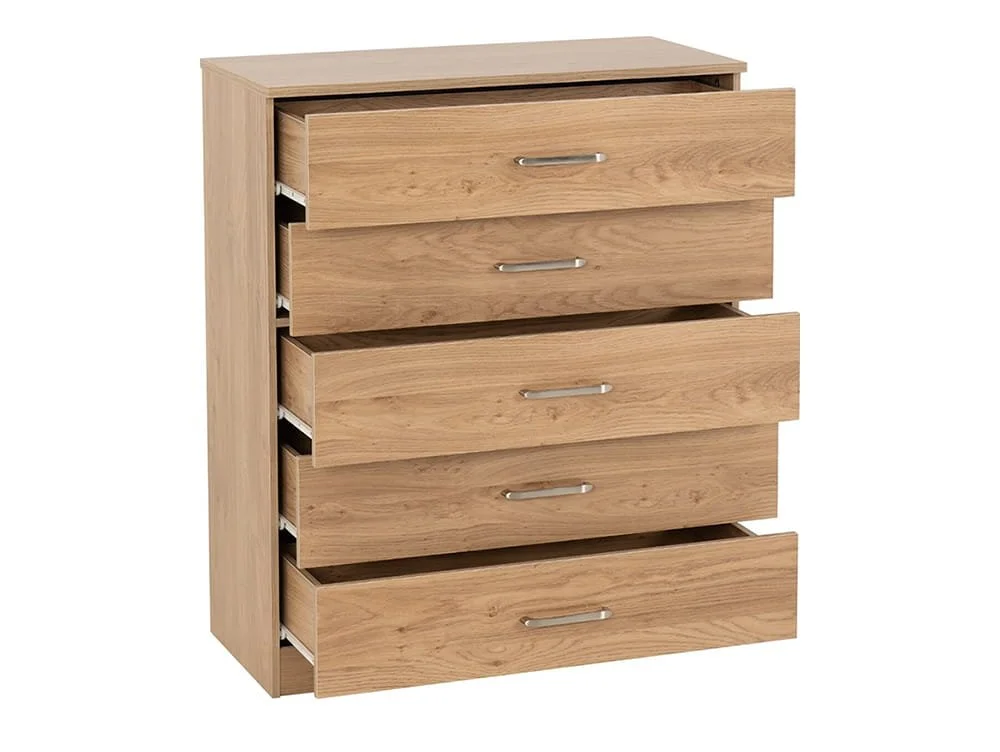 Seconique Seconique Dakota Oak Wooden 5 Drawer Chest of Drawers