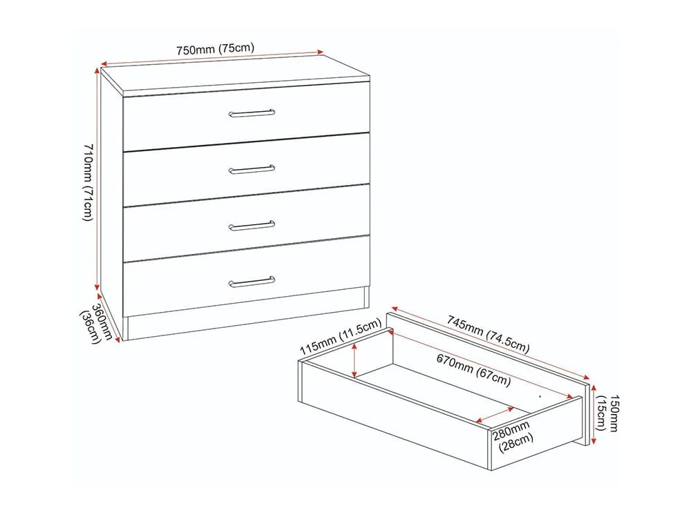 Seconique Seconique Dakota Oak Wooden 4 Drawer Chest of Drawers